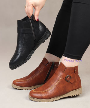 نیم بوت بغل زیپ چرمی کد 2199