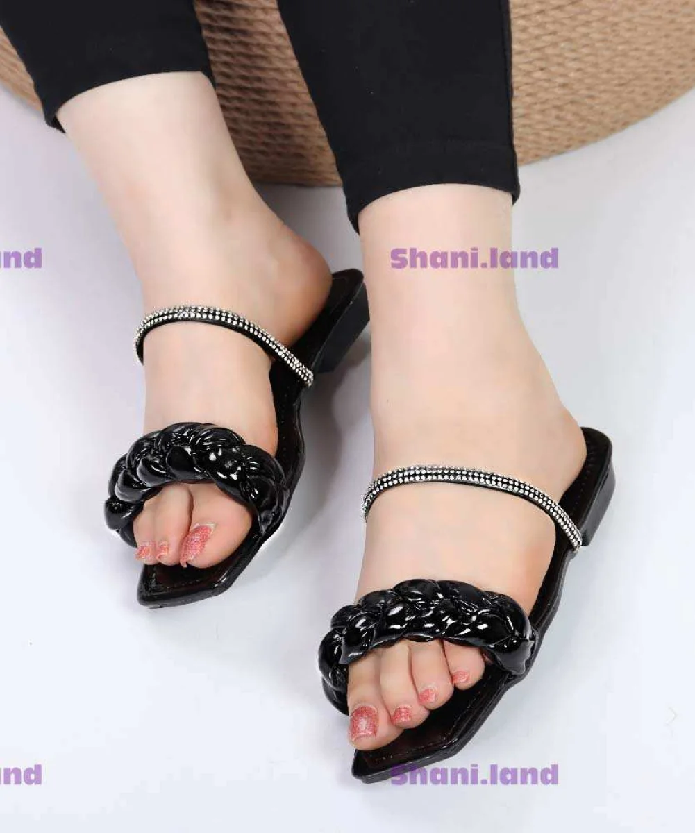 صندل پلکه ای ورنی مشکی کد2675