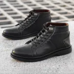 نیم بوت مردانه مشکی چرم مصنوعی کد 305
